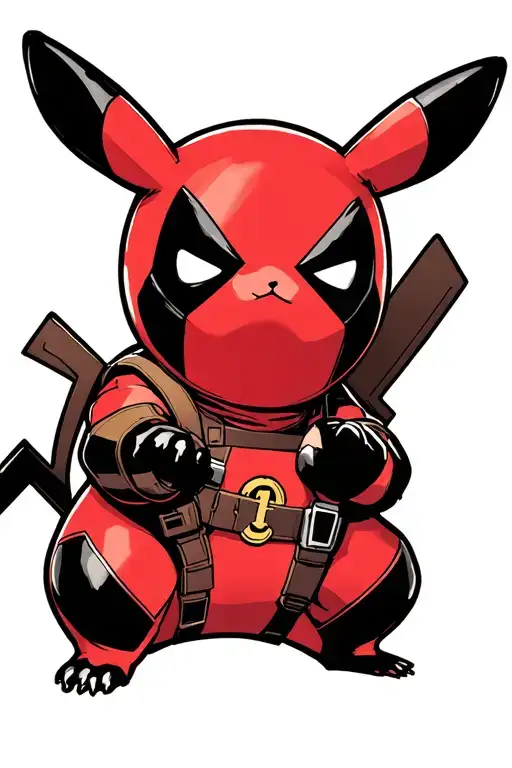 pikachu deadpool full color tattoo design idea