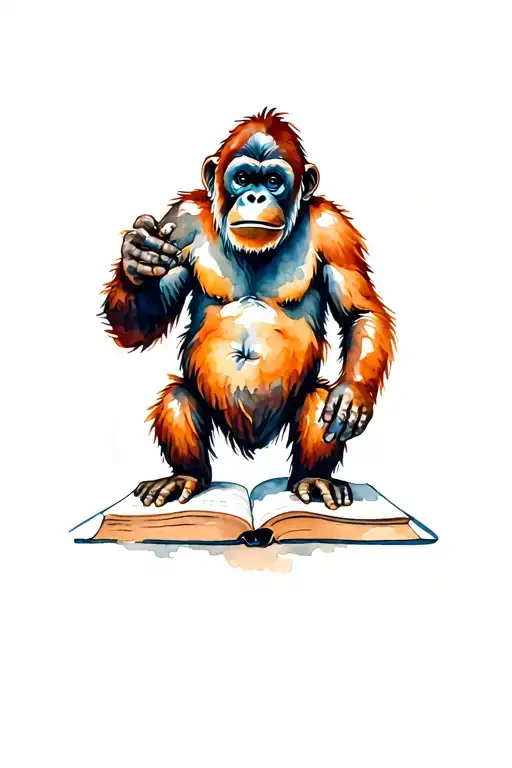 orangutan standing on a closed book from the side tattoo design idea