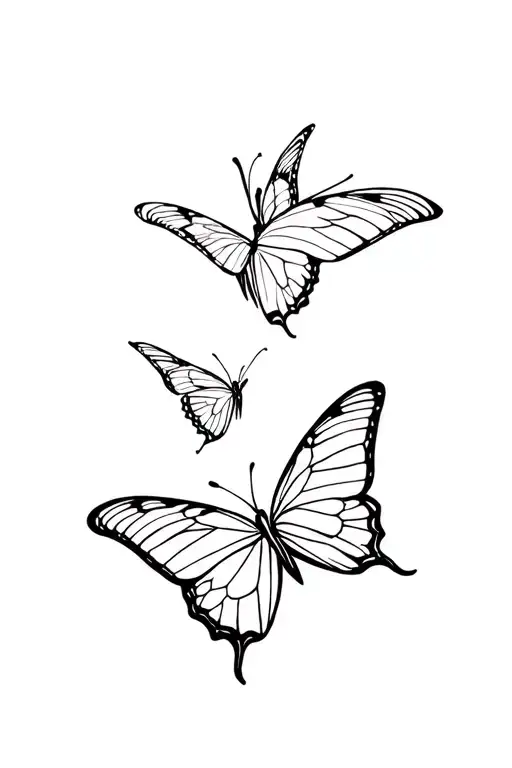 three butterflies flying together tattoo design idea