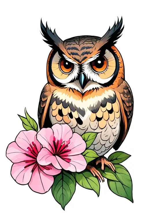 Cyclamen and owl tattoo design idea