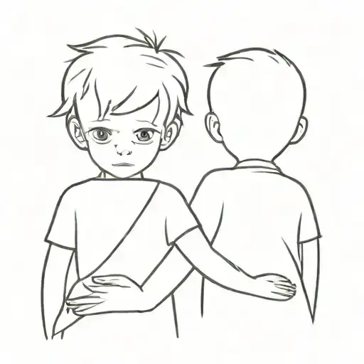 little brother with short hair and big sister holding hands from behind tattoo design idea