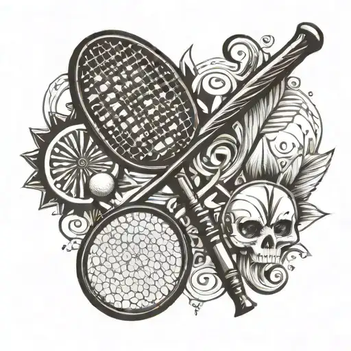 badminton racket and shiv trishul   tattoo design idea