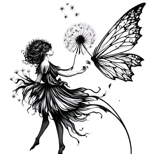 fairy and dandelion blowing tattoo design idea