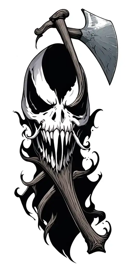 ghost face with an ax inspired by venom tattoo design idea