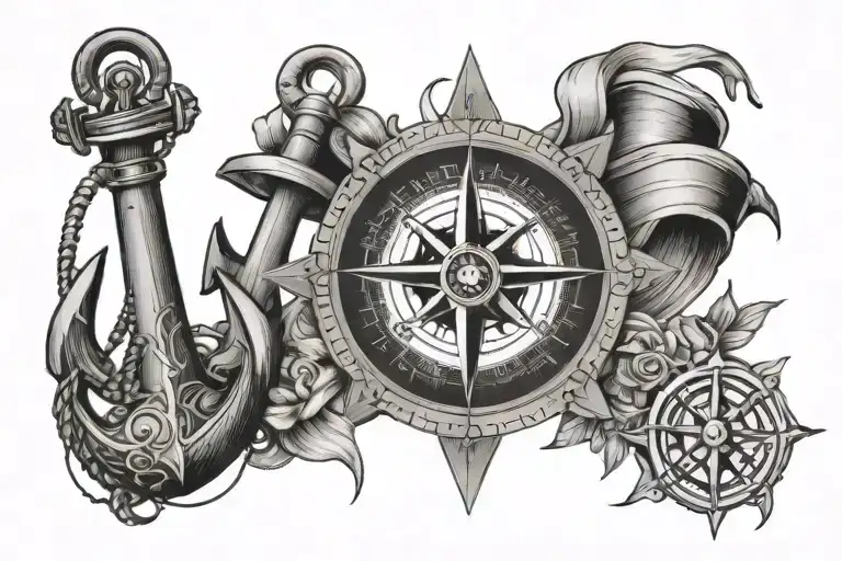compass and anchor tattoo design idea