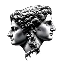 Gemini Two Face male female Greek statue facing opposite directions tattoo design idea