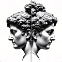 Gemini Two Face male female Greek statue facing opposite directions tattoo design idea