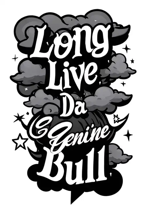 "Long Live Da Genuine Bull " stars and clouds tattoo design idea