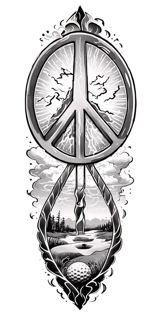 peace and lightining storm and time and nature and golf course tattoo design idea