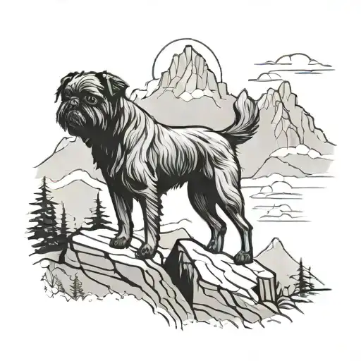 Brussels griffon dog silhouette mountain peaks forming the silhouette tattoo design idea