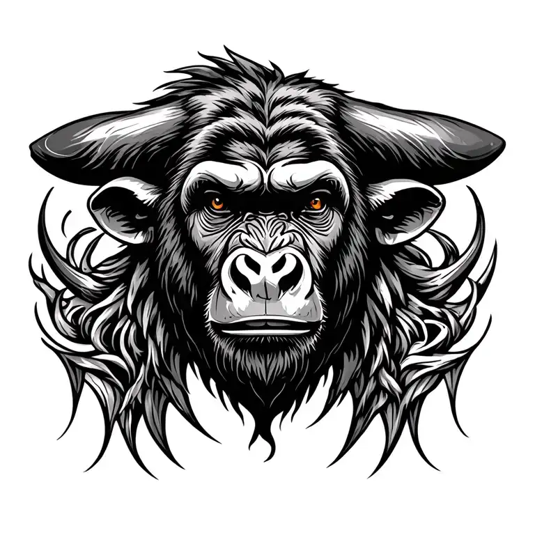 half bull half ape tattoo design idea