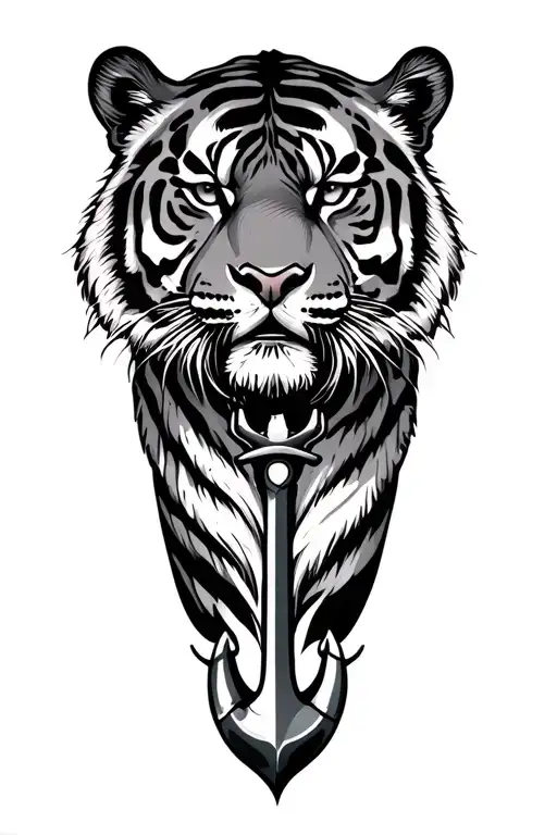 Tiger and navy anchor tattoo design idea