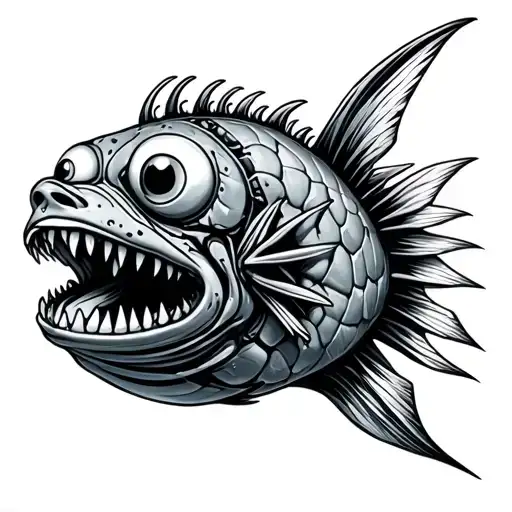 bio mechanical angler fish tattoo design idea