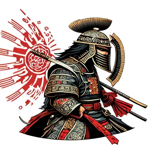 samurai soldier with kabuto helmet tattoo design idea