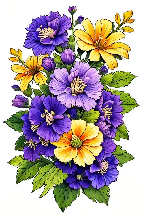 heather flowers and sweet William flowers intertwined tattoo design idea