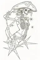 simple female skeleton pirate with nautical star tattoo design idea