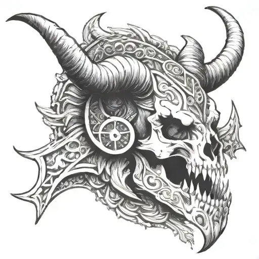 ram skull viking warrior meditating tattoo design idea