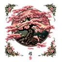 Sakura tree surrounded tattoo design idea