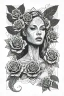 nude woman, covered by roses tattoo design idea