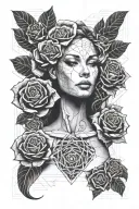 nude woman, covered by roses tattoo design idea