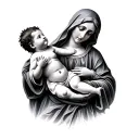 Virgin Mary holding baby Jesus tattoo design idea