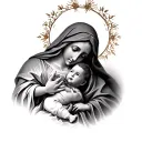 Virgin Mary holding baby Jesus tattoo design idea