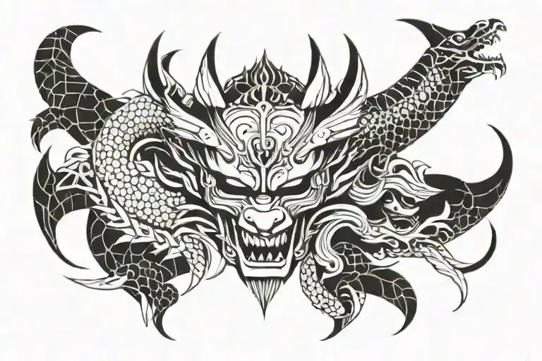 dragon and samurai japanese mask tattoo design idea