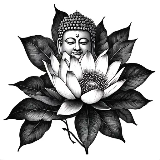 Buddha Lotus Flowers Buddhist temple tattoo design idea