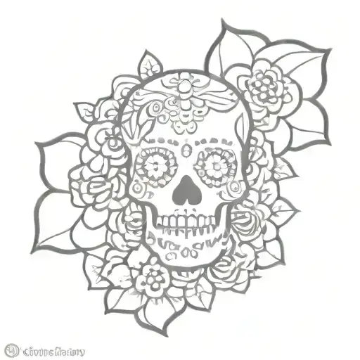 day of the dead with cempasuchil flower and papel picado tattoo design idea