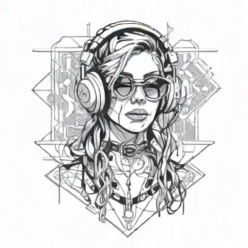 cyberpunk woman tattoos headphones rave music cables sexy sunglasses tattoo design idea
