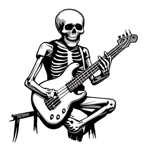skeleton playing bass guitar tattoo design idea