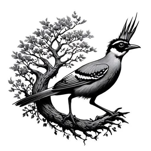 Roadrunner tree of life intertwined tattoo design idea