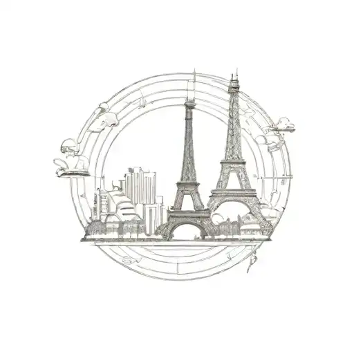 A combination of famous landmarks from around the world forming a unique symbol of unity and diversity tattoo design idea