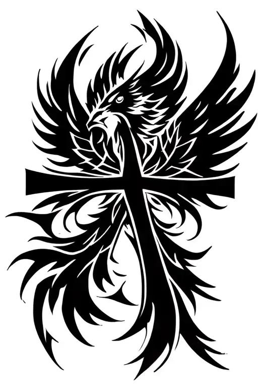 phoenix cross tattoo design idea