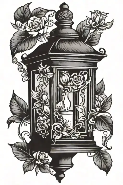 ornate vintage lantern with candle    tattoo design idea