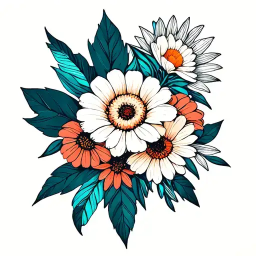 April march September August birth flower bouquet tattoo design idea