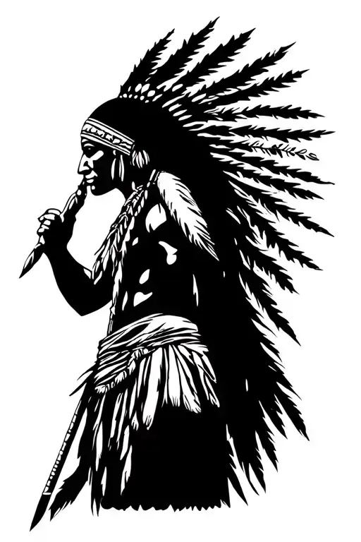 silhouette of an indian with a spear tattoo design idea