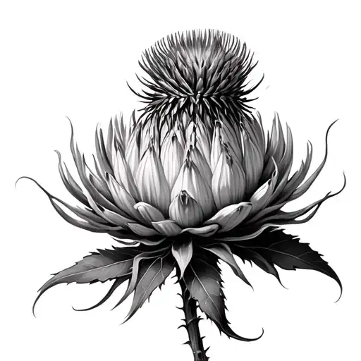 Both the Scottish Thistle and the South African Protea growing out of one seed tattoo design idea