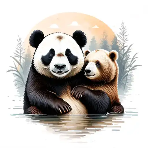 panda and brown bear tattoo design idea