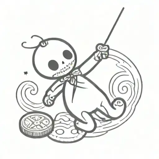 voodoo doll holding a lucky penny tattoo design idea
