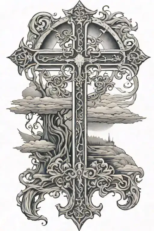 faith cross as I walk through the valley of death tattoo design idea