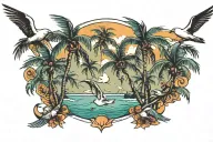 palm trees and seagulls flying tattoo design idea