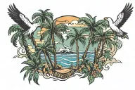 palm trees and seagulls flying tattoo design idea