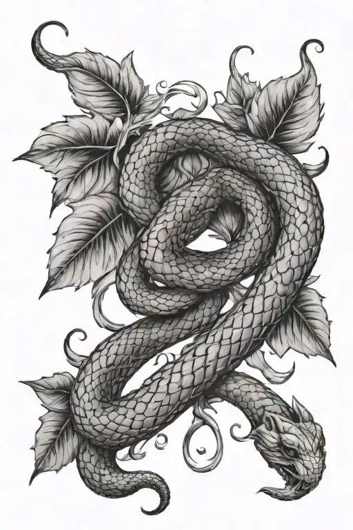 A snake and leaves, the zodiac sign Libra. Add other sketches that harmoniously fit into this to create a half-sleeve. tattoo design idea