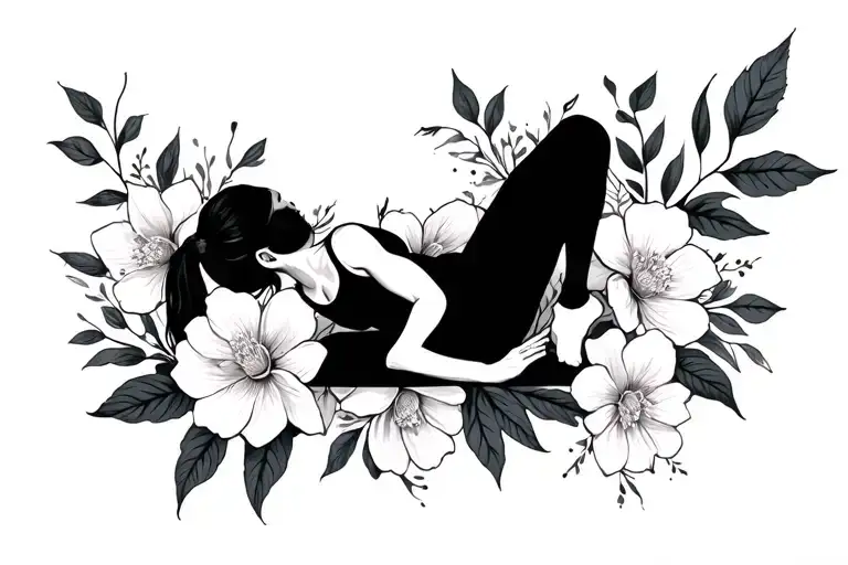 yoga pose surrounded by blooming tattoo design idea