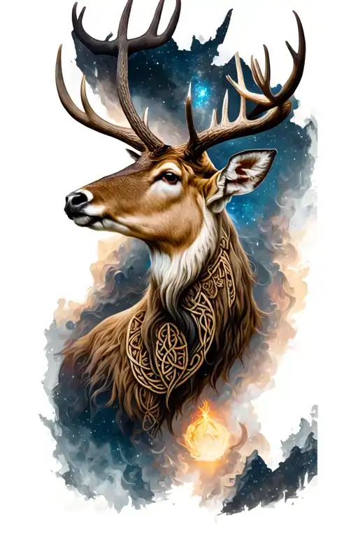 celtic stag head night sky filled tattoo design idea