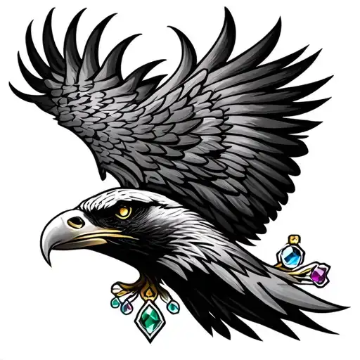 eagle face with birthstone colors june 15 and july 5 tattoo design idea