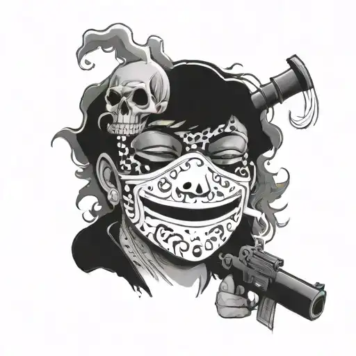 $moked all the pain away with a mask that turns from a smile to a sad fast and smoke and weed and guns tattoo design idea