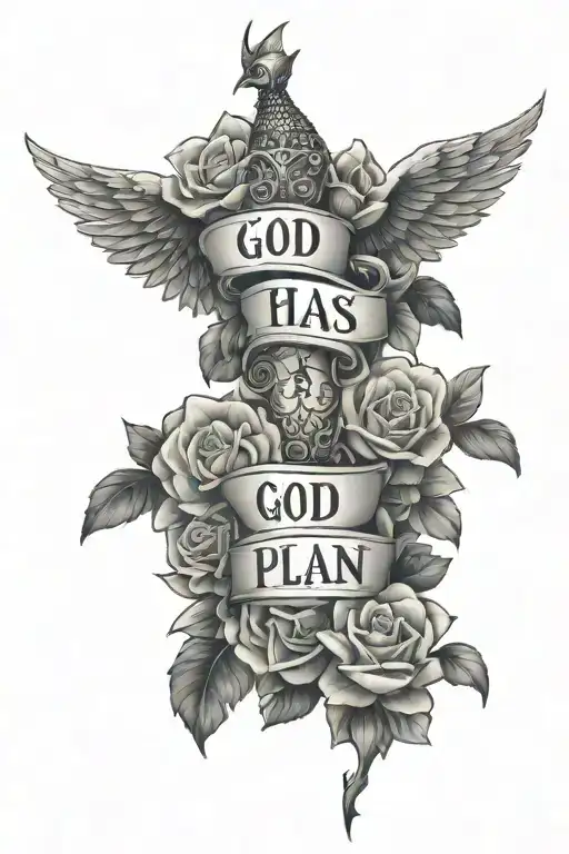 god has a plan words tattoo design idea