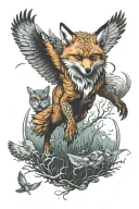 fox chasing owl flying tattoo design idea